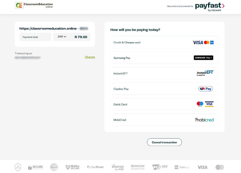FAQ Payfast payment options on ClassroomEducation